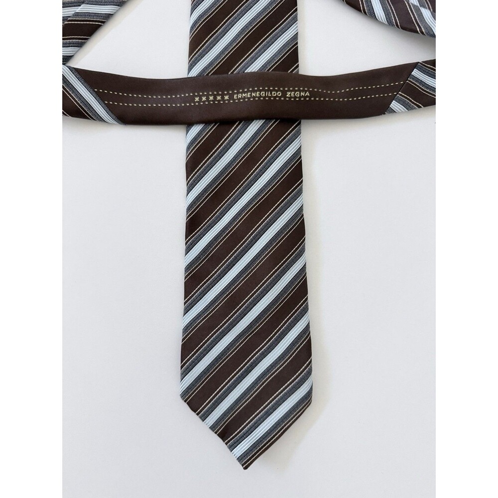 Ermenegildo Zegna Tie Rare Metal Plaque 3D Silk Cotton Textured Stripe Couture